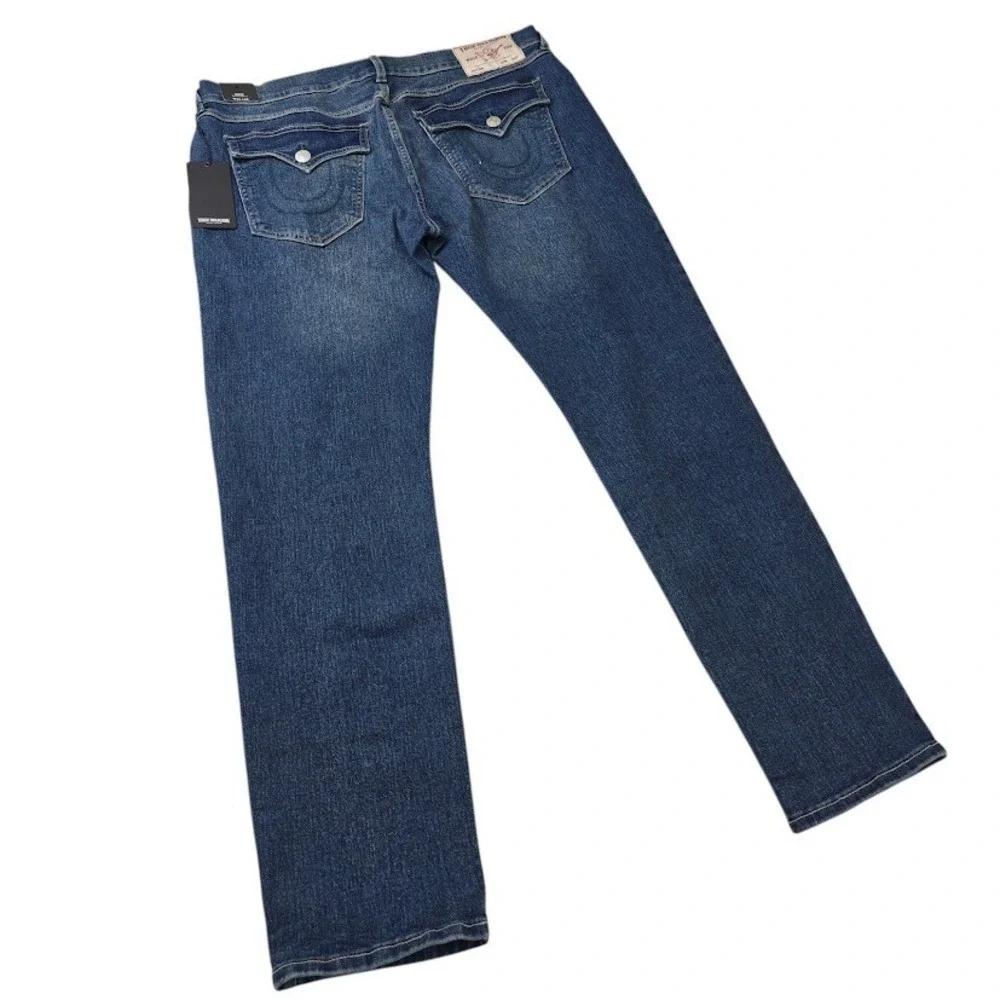 True Religion Rocco Jeans Men 36 Blue Cotton Relaxed Skinny Flap Pocket Designer